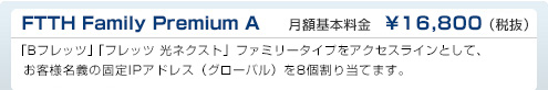 FTTH Family Premium A　DTI月額基本料金　￥16,800（税抜）