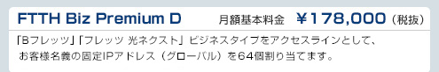 FTTH Biz Premium D　DTI月額基本料金　¥178,000（税抜）