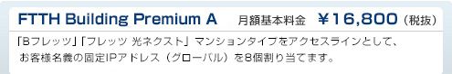 FTTH Building Premium A　DTI月額基本料金　¥16,800（税抜）