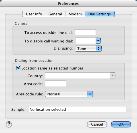 「Dial Settings」 タブより所在地の設定を行います。